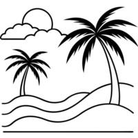 3d rendering of dynamic beach with silhouette beautiful line art, illustration line art vector