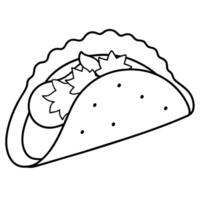 a simple line art drawing of a soft tortilla folded in half, filled with ingredients like meat, vector