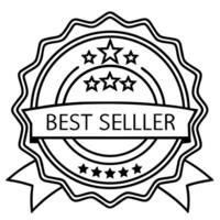 best seller golden label badge design, illustration line art vector