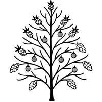 a tree with frosted branches, decorated with pinecones and rustic ornaments, illustration vector