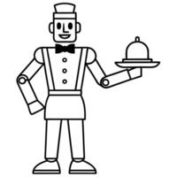 robot camarero, illustration line art vector