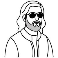 an anime-style medium shot of jesus christ with a beard he is wearing a baseball jacket and vector