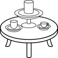 table-with-a-set-of-plates-and-cups-coloring-book-, illustration line art vector