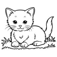 a kitten lying on the grass, illustration line art vector