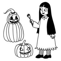 imagine wednesday from the addams family and cousin it theyre dressed up for halloween and they are vector