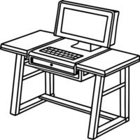 a computer table white backgrund, illustration line art vector