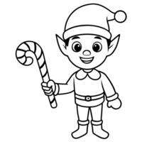 bold and easy, coloring pages, elf on a shelf holding a candy cane, illustration line art vector