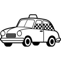 a big taxi cab with a checkerboard stripe along the side, a taxi sign on the roof, and space for vector