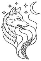 a combination between a snake and a profile silhouette of a wolf, so that both animals can be vector