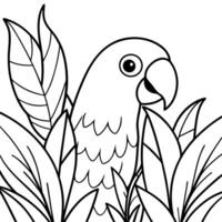 a parrot is hide behind some plants, illustration line art vector