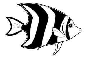 angelfish silhouette on white background, illustration line art vector