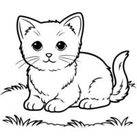 a kitten lying on the grass, illustration line art vector