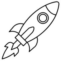 black stroke only, and whitebackground, icon a cute icon of space rocket flying in space , stroke vector