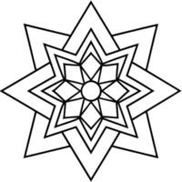 bold line art, star-shaped flower in the center with hexagons and triangles forming a symmetrical vector