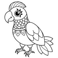 a coloring page of an cute parrot bird with mandala patterns on its head and body, with no color vector