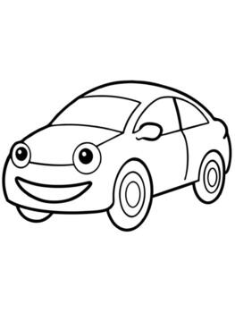 coche con sonrisa negrita contorno negro y blanco lleno visible para niños bueno a color, vector