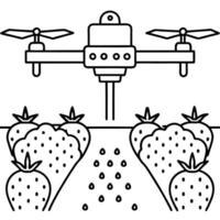 realistic photo, agricultural drone, hovering over a strawberry field, equipped with sensors and vector