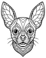 an intricate line art illustration of a chihuahuas head filled with detailed patterns and vector