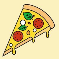 a brightly colored slice of pizza with a golden crust and melted cheese, topped with circular vector