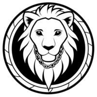 featuring a sleek, black and white lion in a stylish and modern design the lions eyes are wide, and vector