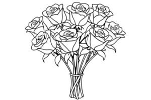continuous single line drawing of small bouquet of roses, bunch of flowers line art vector