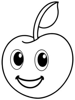 Cereza con sonrisa negrita contorno negro y blanco lleno visible para niños bueno a color, vector