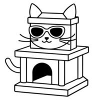 a cute wood cat condo wearing sunglass with chill mode with a studio background, vector