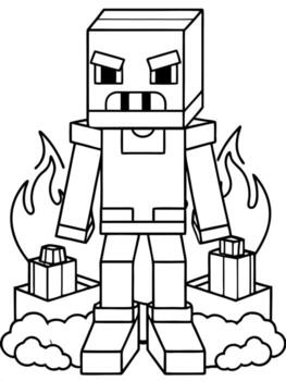 angry minecraft character with arms an ominous fortress in the nether, built of dark bricks and vector