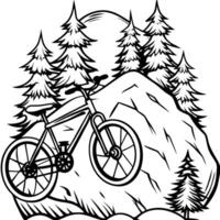 a cartoonish and exaggerated illustration of a mountain bike in a black and white color scheme the vector