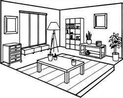 modern recreation room in the apartment, illustration line art vector