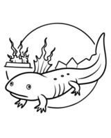 axolotl near shipwreck with ocean elements, illustration line art vector