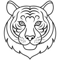 a simple coloring page line art illustration of an intricate tiger head with bold lines, designed vector