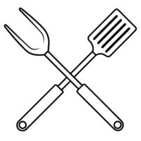 spatula and fork for cooking cross, illustration line art vector