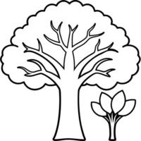 a striking line art of a maple tree with its distinctive leaf shapes, intertwined with the thick, vector