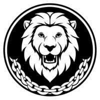featuring a sleek, black and white lion in a stylish and modern design the lions eyes are wide, and vector