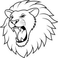 a majestic lion with its mouth open in a powerful roar, illustration line art vector