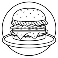 a juicy burger with a patty, cheese, and bacon on a plate on a wooden table at a gastronomic vector