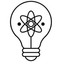 lightbulb icon with a stylized atom symbol in the center, illustration line art vector