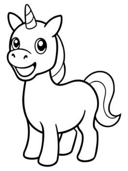 sonriente unicornio negrita contorno negro y blanco lleno visible para niños bueno a color, vector