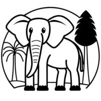 a bold elephant with prominent tusks and large ears, holding many bananas with his trunk, stands in vector