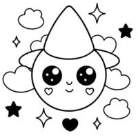 kawaii witchs familiar with extra big shiny eyes and hearts, stars and clouds around, vector