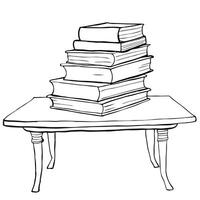 books stacked isolated on table, illustration line art vector