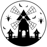 a unique halloween scene with a round fairy-tale windmill this windmill has a distinct, circular vector