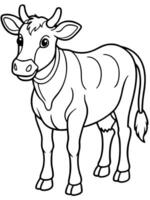 a simple line drawing of a cow standing on a farm with its head turned slightly to the side, d for vector