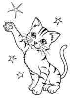 a curious kitten reaching out to touch a constellation of stars, its eyes wide with wonder, vector