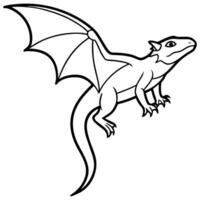 a flying dragon lizard gliding with extended wing-like flaps, illustration line art vector