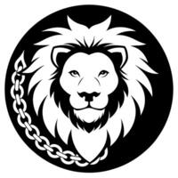 featuring a sleek, black and white lion in a stylish and modern design the lions eyes are wide, and vector
