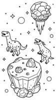 space fossil hunt dinosaurs floating with high-tech tools, like laser drills or scanners, vector