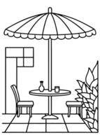 a coloring page of an patio with no color just black lines, illustration line art vector