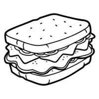 a hearty sandwich filled with layers of ham and cheese, cut in half and ready to eat, vector